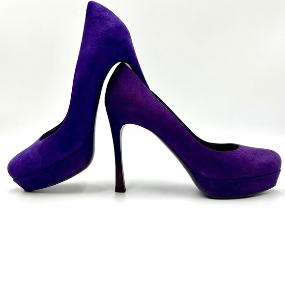 YSL Violet Suede Platform Pumps SZ 37 - Picture 1 of 16